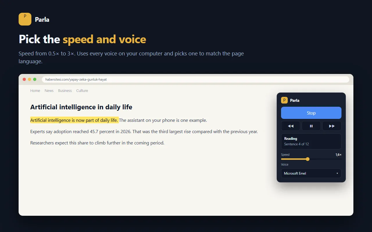 Choosing speed and voice