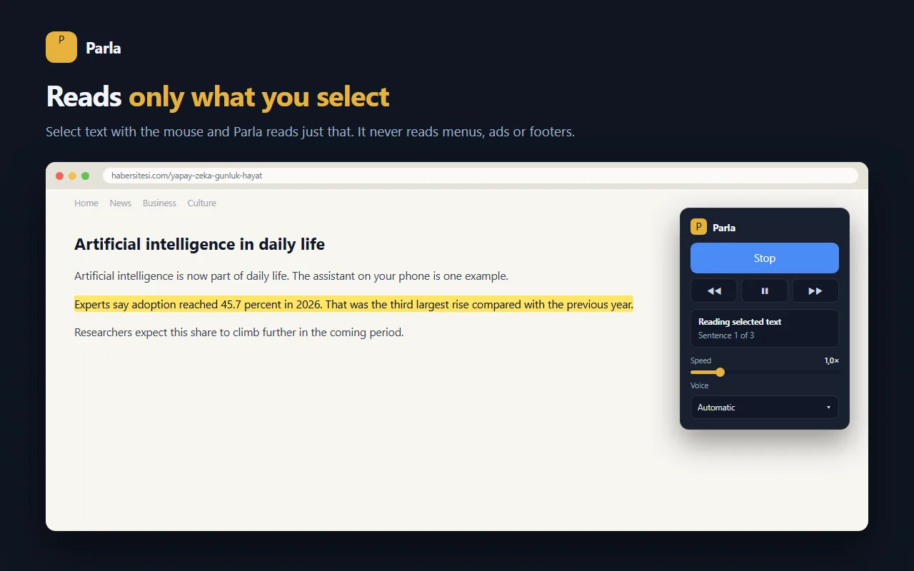 Reading only the selected text