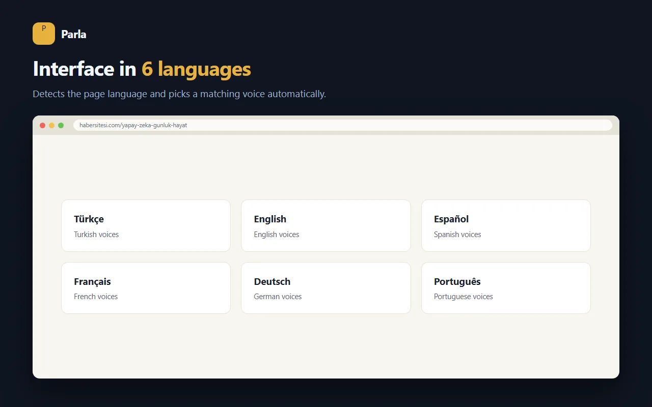 Interface in 6 languages