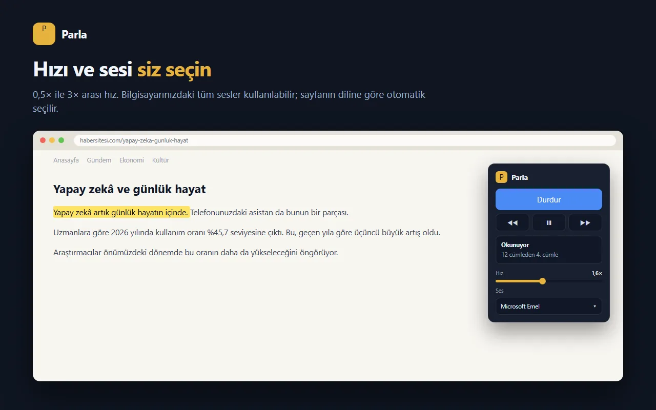 Hız ve ses seçimi