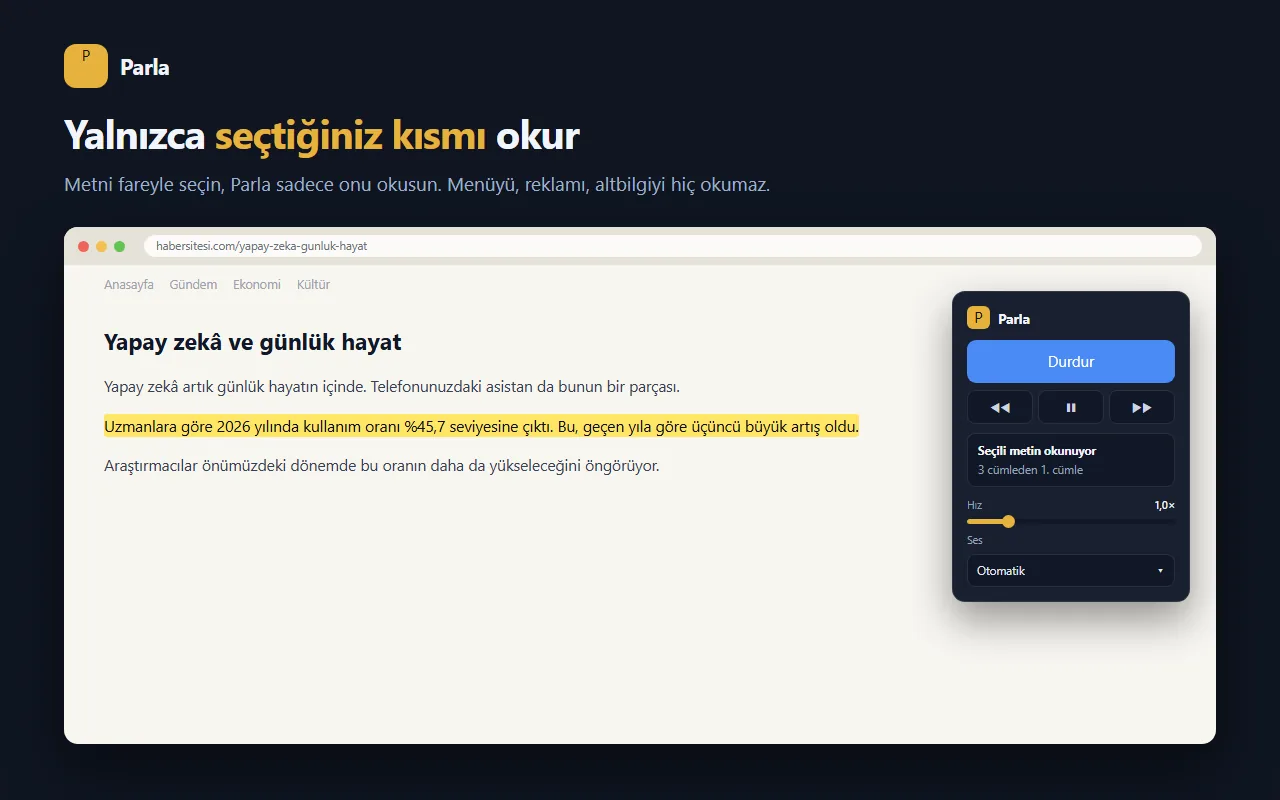 Yalnızca seçili metni okuma